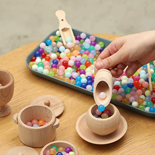 Blue Ginkgo Sensory Bin Tools – Montessori Fine Motor Skills Learning Set for Toddlers and Kids Pretend Play [9 PC] Kitchen Wooden Set with Scoops, Bamboo Tongs - Thumbnail 5
