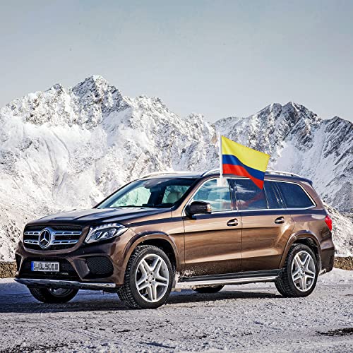 2 Pack Car Flags ,Car Flag Colombia Flag Outdoor With Colombian Flag And Car Flag Pole, Car Logo Window Clip Can Be Clipped To Most Windows 14 Inch Flag Pole And 16 X 10 Inch Double Sided Flag. #TOP5