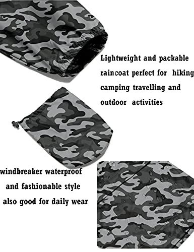 Avoogue Lightweight Raincoat Women's Fall Jackets Waterproof Windbreaker Packable Outdoor Hooded Rain Jacket Gray Camouflage S - Thumbnail 5