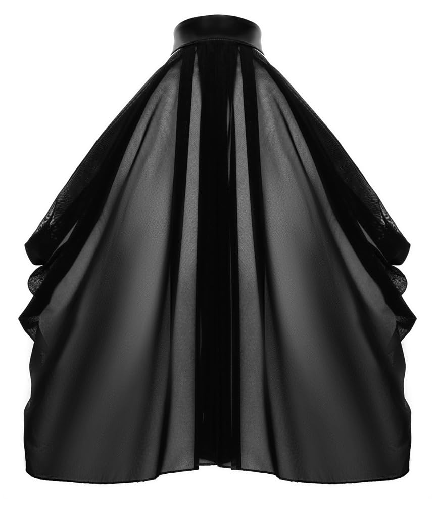 Noir Bolero Luftiges Transparent-Top im Cape-Style: Asymmetrisch, Schulterfrei mit Neckholder, Feiner Stretchtüll 4XL