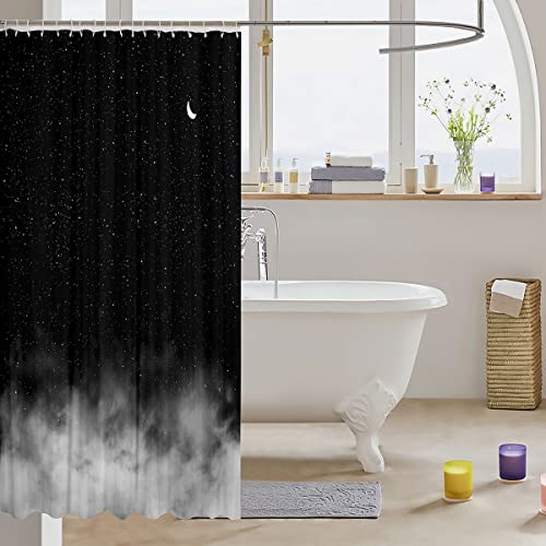 Loussiesd Shiny Star Bath Curtain Moon Star Sky Shower Curtain Gradient Black Grey Bathroom Fabric for Teens Stalls Bathtubs Romantic Style Waterproof Curtains 72x78 Inch - Image 3