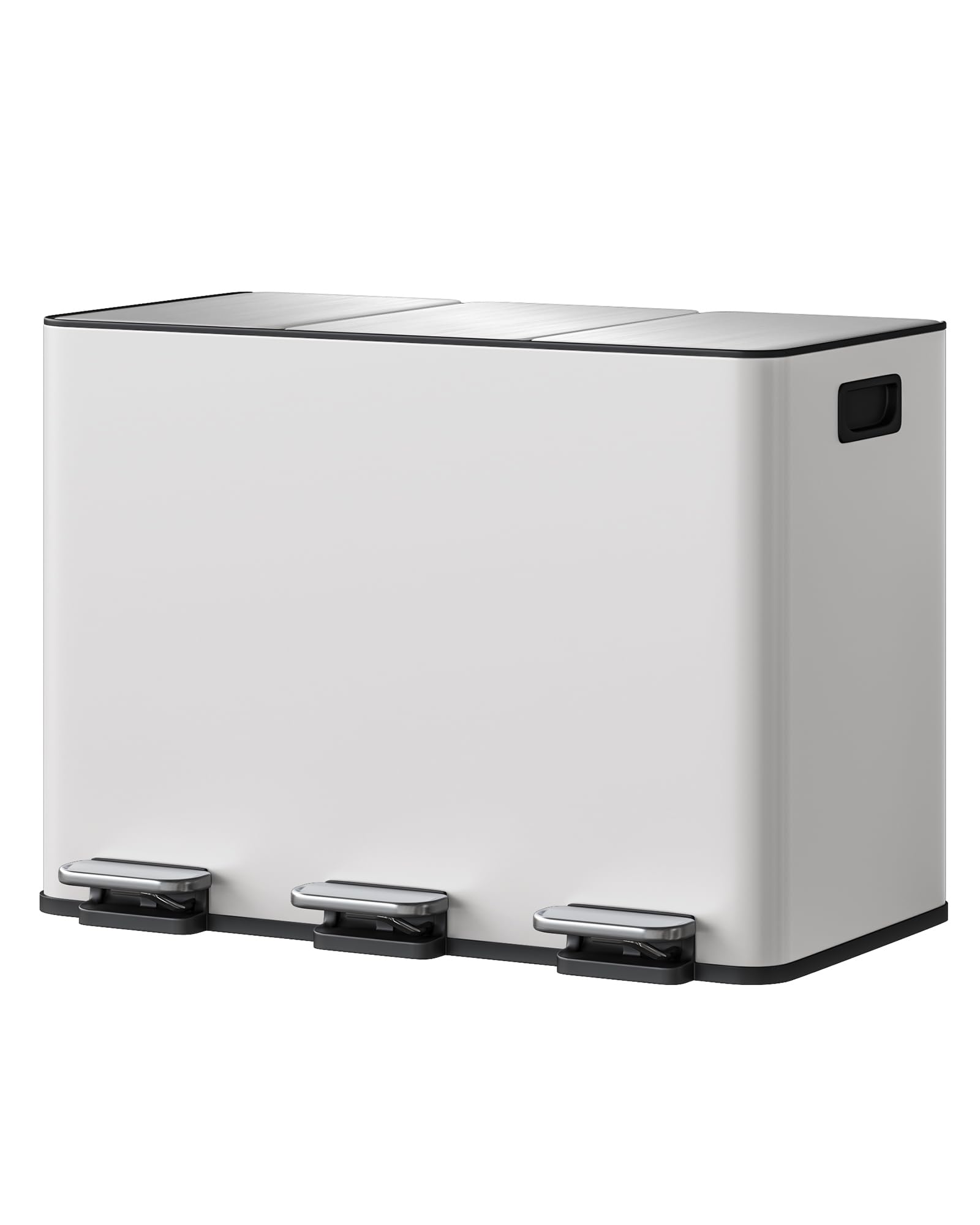 Cubo de basura 3 x 15 l de metal con pedal para recogida selectiva, uso doméstico, uso comercial, cestas separadas, recogida selectiva eficiente, diseño ahorra espacio