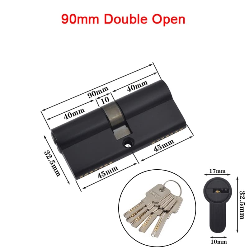 Bombin Cerradura 1 Uds. Cerradura de puerta embutida de latón puro negro, cilindro de bloqueo de núcleo, piezas de reparación de Gall + 5 llaves 70mm/80mm/90mm Cerradura Antibumping ( Color : 90mm Dou