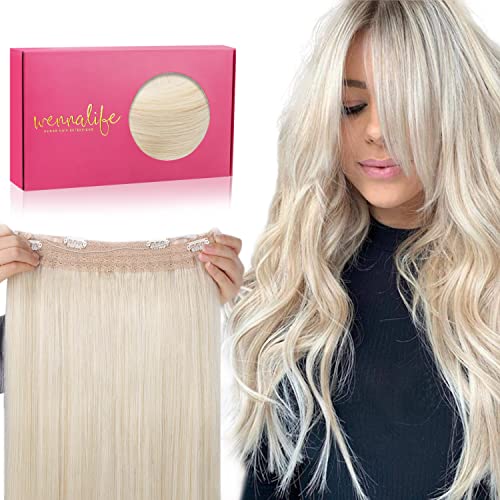 Image of WENNALIFE Wire Hair Extensions Real Human Hair 18 inch 95g Platinum Blonde Remy Hair Invisible Transparent Wire Straight Reusable Natural Easy to Apply Reusable Extensiones De Cabello Humano