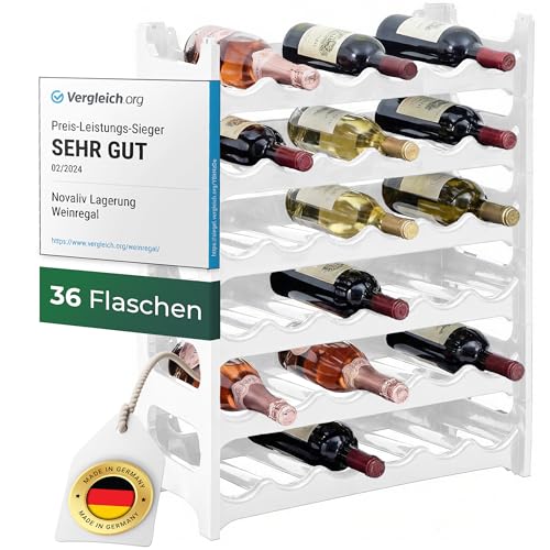 Novaliv Flaschenregal für 36 Flaschen aus Kunststoff, erweiterbar, Weinregal stapelbar, Weiß, Getränkeregal Flaschen Regalsystem, Regal für Getränke, Flaschenschrank, Spirituosen Regal