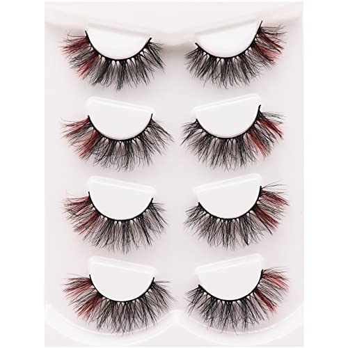 Losha Eyelashes Fluffy Faux Mink Lashes Dramatic Look Wispy Red Fake Eyelashes 4 Pairs Pack| Tm-Red #TOP3