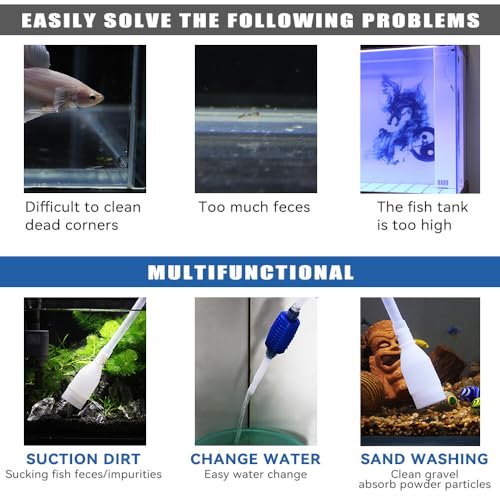 Geoyien Limpiafondos Acuario, Limpieza Acuario, Sifonador Acuario, Kit de Limpieza de Acuarios y Peceras, Sifón y 5 Herramientas de Limpieza, Fácil de Desmontar, para Cambios de Agua y Limpieza - imagen 4