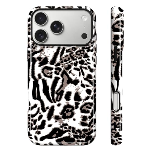 Image of Magnetic for iPhone 17 Pro Case for Women Men, White Leopard | Cute Cheetah Pattern Design [Compatible with MagSafe] 2-Layer Hybrid Shockproof Glossy Protective Cover