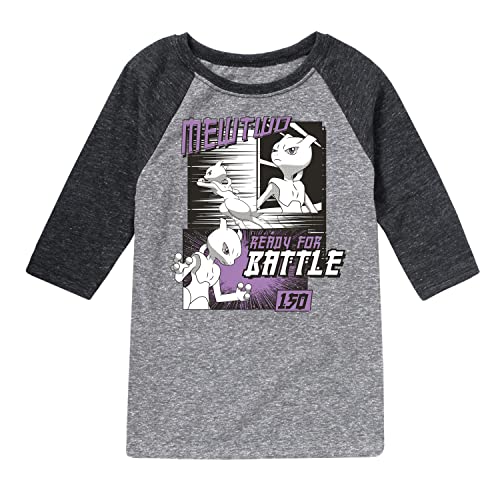 HYBRID APPAREL - Pokémon - Mewtwo Ready for Battle - Youth Raglan Graphic T- Shirt