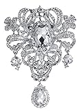 Extra LARGE Antique Vintage Art Deco Victorian Style Silver Tone Imitation Diamond Clear Rhinestone Statement Bridal Wedding Brooch Pin