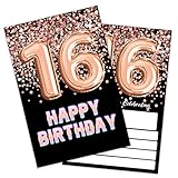 SHLINCO 16th Birthday Invitation Black Gold Glitter Birthday Party, 16 Birthday Invitation for Girls, Party Celebration, Birthday Party Supplies (20 Invites + Envelopes)