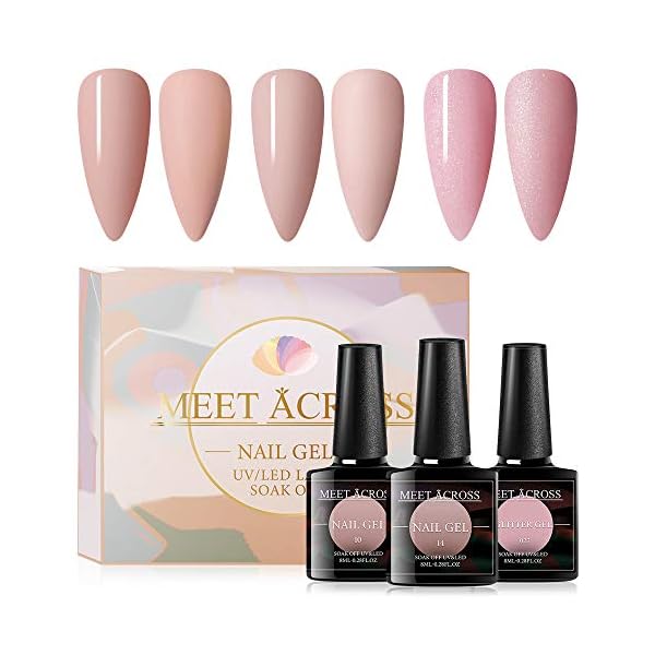 Funkeln Gel Nagellack Set 3 Farben Nackt Rosa Gel Polish Kit Ablösen UV LED Lampe Nagelpolitur Gel Grundierung…