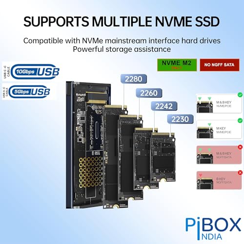 Image of PiBOX India NVME M2 Enclosure Fan, SSD Enclosure - USB 3.2 10Gbps, Tool-Free M.2 NVMe Case, PCI-E NVMe Reader, USB-C, Supports M & B&M Keys, 2230 /2242 /2260 /2280 SSDs Powerful, RTL9210CN
