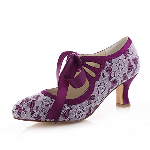 Emily Bridal Zapatos Nupciales Bombas de tacón Cerrado con tacón de Encaje para Mujer (EU38, Purple) Cover