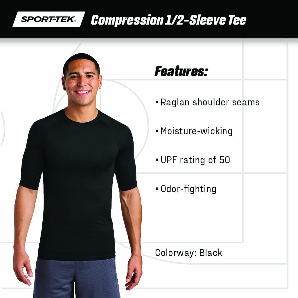 SPORT-TEK Unisex PosiCharge Compression Half-Sleeve Tee | Moisture Wicking Gym Top for Men and Women, UPF 50 Protection - Image 5