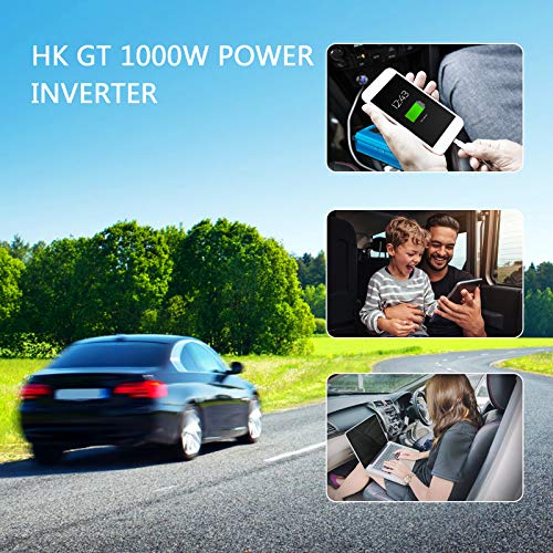 Car Power Inverter - HK GT 1000W Power Inverter DC 12V to 110V AC Converter 4.2A Dual USB Ports Car/Truck/RV Power Adapter with Cigarette Lighter Car Charger Modified Sine Wave Inverter