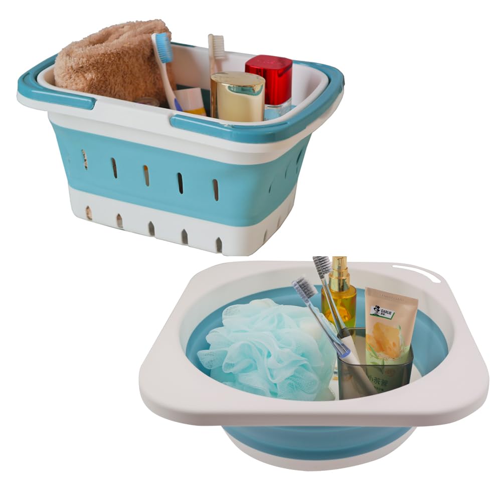 MINDFARGE Blue Collapse Shower Caddy 5L Foldable Wash Basin Dish Pan Blue
