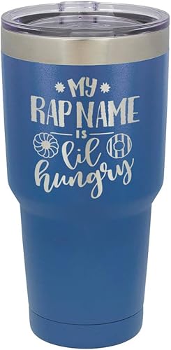 MY RAP NAME IS LIL HUNGRY - Vaso grabado con tapa a prueba de derrames y pajita (acero inoxidable, taza de viaje)