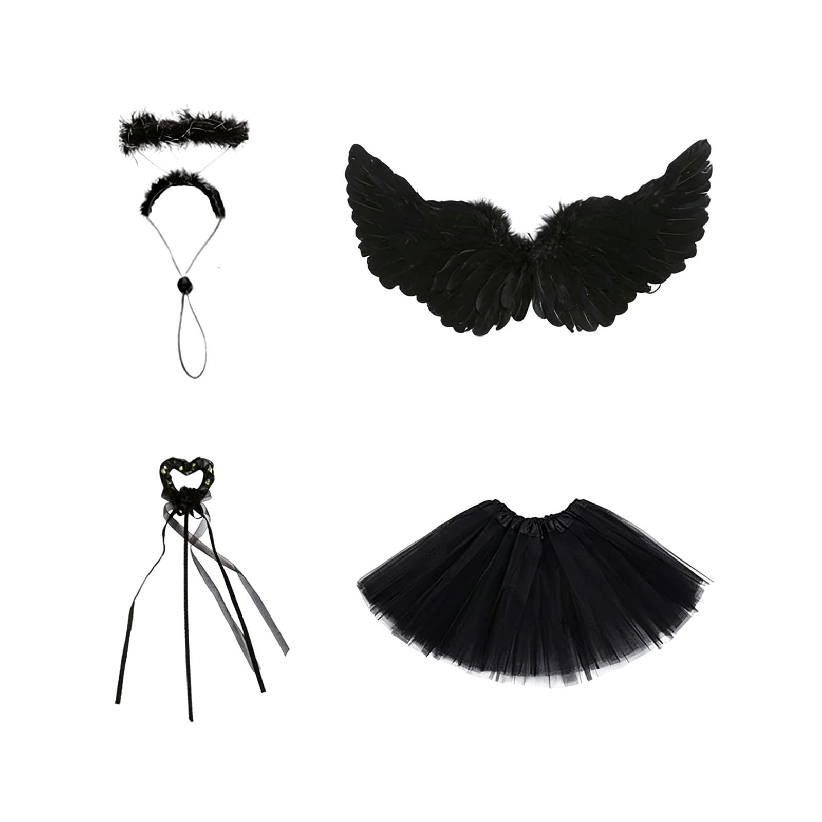 Belowsyaler Black Porch Geese Costume Feathered Wing And Tulle Skirt Headband Set For Garden Party Decorations And Costume Accessories Geese Accessories Set
