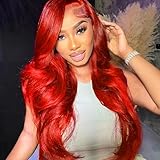 Red Wig Realistic Lace Front Cosplay Wig Hot Red Color Synthetic Cosplay Wig for Women Bright Red Lace Front Wigs with Natural Hairline Long Wavy Hair Affordable Glueless Lace wigs 24inch