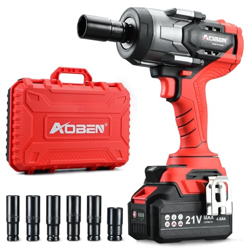 Image of AOBEN 1500N.m Cordless Impact Wrench, 1 /2 inch Heavy Duty Impact Gun, 3-Speed 2500RPM Power Torque for Truck & RV Lug Nuts, Rusted Bolts, 4.0Ah Battery & Fast Charger, 6 Sockets & Carry Case