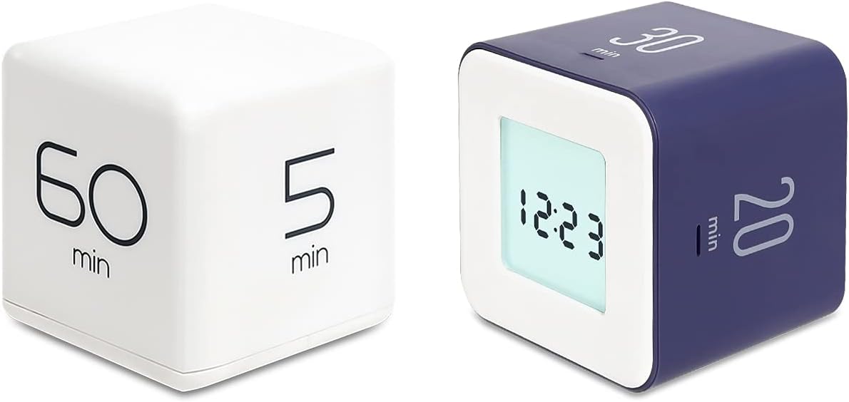 mooas Cube timers White (5,15,30 and 60 Minutes) & Multi Cube Violet (5,10,20 and 30 Minutes) Bundle, Time Management, Time for Studying, Cooking and Workout, Kids Timer