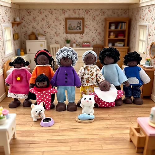 Set de 12 figuras de familia de madera para casa de muñecas miniatura 3