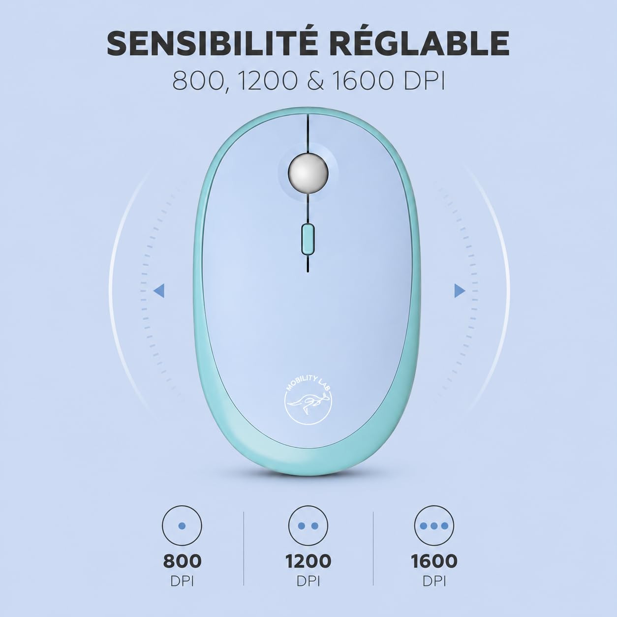 Mobility Lab – Combo Clavier + Souris sans Fil Pure Color – FR AZERTY, Touches Plates et sensibles, Design Compact, Raccourcis, Pavé numérique, Compatibilité Windows
