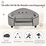 PawHut Haustiersofa, Hundebett, Hundematte, Hundesofa, Naturholz+Plüsch, Grau, 66,5 x 45 x 35,5 cm