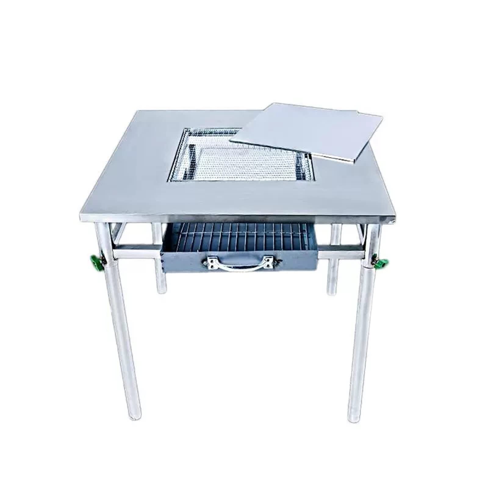 Stół do grillowania Self Service Grill domowy grill ze stali nierdzewnej Wielofunkcyjny przenośny zewnętrzny stół grillowy z węglem drzewnym na zewnątrz (65 x 65 cm)