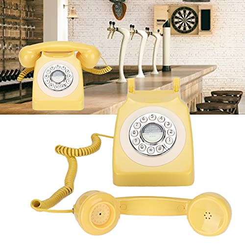 Teléfono fijo retro amarillo con cable y disco moderno miniatura 5
