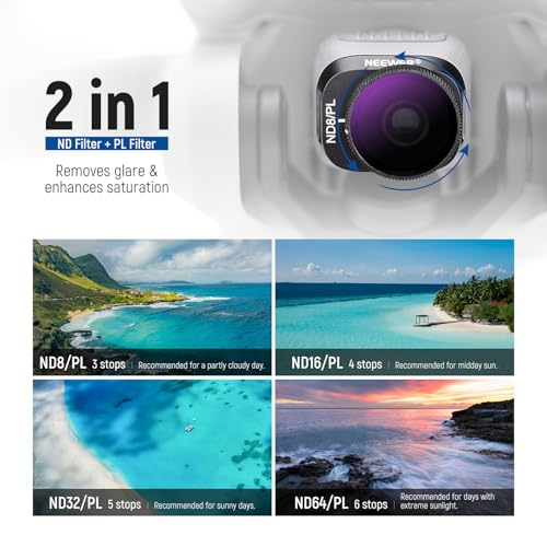 Image of NEEWER ND /PL Filter Set Compatible with DJI Mini 3 / Mini 3 Pro Drone, ND8 /PL+ND16 /PL+ND32 /PL+ND64 /PL+CPL+UV, HD Aerial Video Photography Accessories, 6 Pack