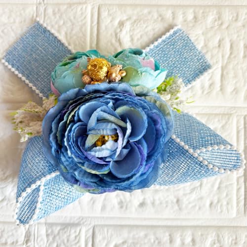 Image of ADIKALA Handmade Artificial Big Peonies 3 Flower Bunch for Trousseau Packing, Ready to use Flower Brooch Hamper for Decoration, Gift Wrapping Flowers (3, Blue Jute)