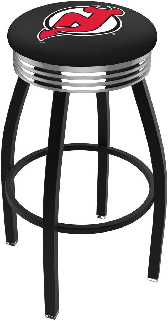 L8B3C New Jersey Devils 25" Swivel Counter Stool with a Black Wrinkle and Chrome Finish