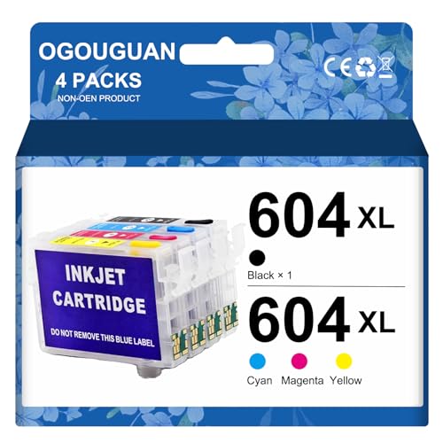OGOUGUAN CAIDI 604XL Cartuchos de tinta recargables con chips de reinicio automático compatibles con impresoras XP2200 XP2205 XP3200 XP3205 XP4200 XP4205 WF2935 WF2930 WF2910 WF2950