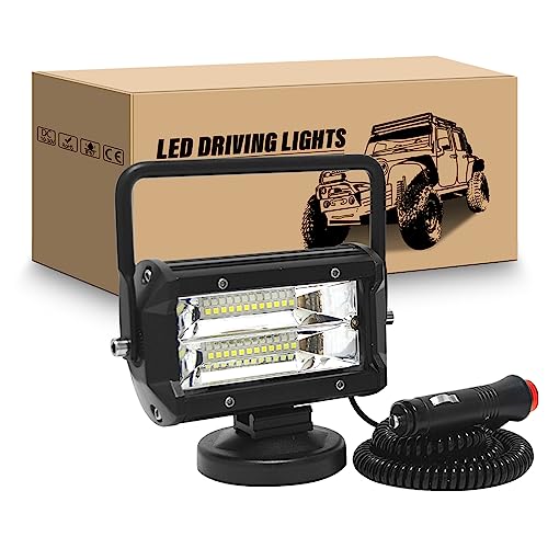 RIGIDON Led arbeitsscheinwerfer mit magnetfuß, 5 Zoll 13cm 72W led flutstrahler auto magnet 12V offroad beleuchtung für Auto SUV ATV Traktor LKW 4x4 Boot,6000K Weiß suchscheinwerfer, arbeitslicht