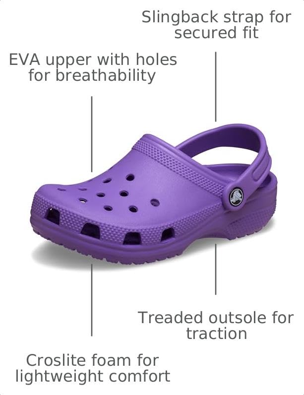 Image of Crocs Unisex Kids Classic Clogs (Little Kid /Big Kid) Purple 2 Little Kid Medium