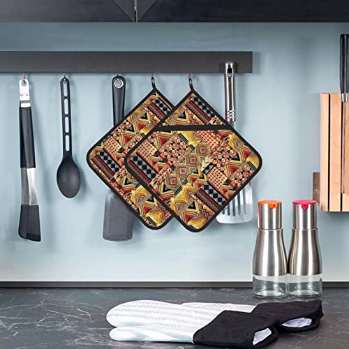 African Textile Patchwork Printed Kitchen Pot Holder Heat Mats 2-Piece Set 8Ã—8 Inch, Non-Slip Handle, Oven Heat Mats For Cooking, Baking Tripod #TOP6