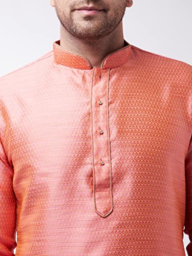 Image of VASTRAMAY VM Mens Silk Blend Kurta - Timeless Elegance for Festivals & Events | Banarasi Cotton with Silk Dobby Jacquard Mandarin Collar Full Sleeves Kurta with a Contrast Piping