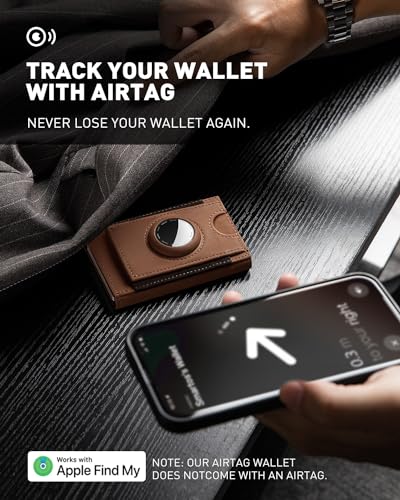 Airtag Wallet for Men, Slim Minimalist Mens Wallet with AirTag Holder, Front Pocket Smart Pop Up Air Tag Wallet Credit Card Holder with ID Window, RFID Blocking Gifts for Men(Brown)4