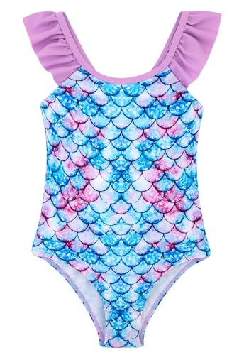 Image of DAXIANG Girls Ruffles One Piece Swimsuits Quick Dry Beach Sport Swimwear Toddler Kids Mermaid Unicorn Bathing Suit 4-10 Years
