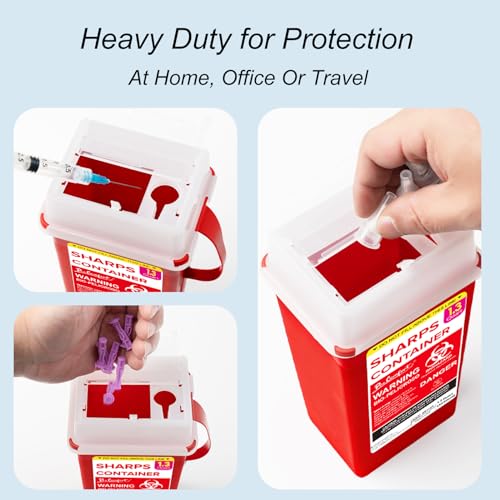 Pro Comfort Sharps Container 1.3 Quart, 2 Count, Sharps Disposal Container for Home Use and Travel, Large Portable Needle Disposal Biohazard Bin, Biohazard Bin - 1.3 Quart (2-Pack)