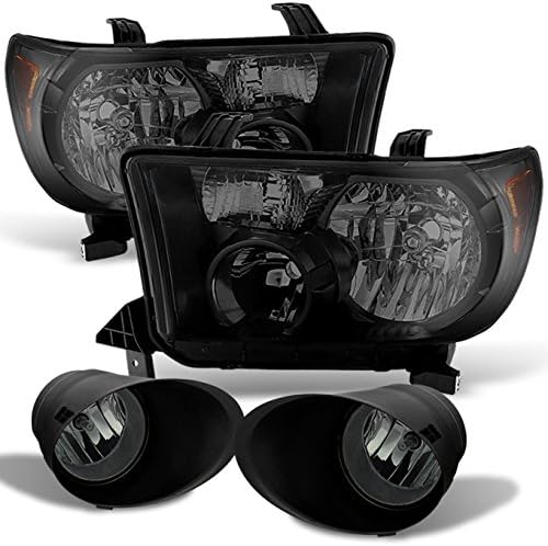 AKKON - For 2007-2013 Toyota Tundra Pickup Black Smoked Headlights+Smoked Fog Lights Lamps w/Switch