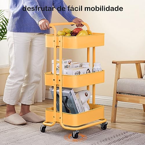 Carrinho Organizador Multiuso 3 Prateleiras Com 4 Rodinhas cor：amarelo