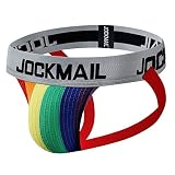 JOCKMAIL Men's Jockstrap Athletic Supporter Underwear Gym Workout Strap Brief Men Thong (XL, Courful