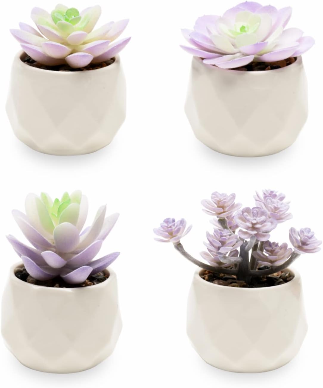 VIVERIE Artificial Purple Succulents Plant in White Ceramic Pots, Set of 4 – Mini Succulent Fake Room Decoration Aesthetics, Office Supplies/Room Decor/Office Halloween&Christmas Gifts