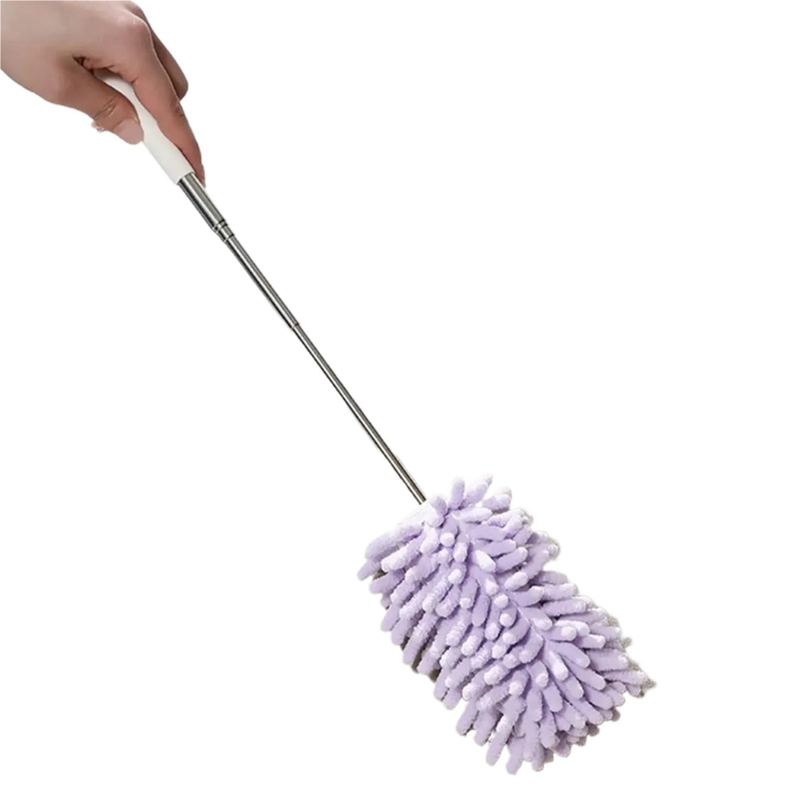 Cleaning Duster Telescopic Lengthen Duster Microfiber Chenille Home Stainless Removal Steel Dust Brush Ceiling Clean Multifunction(Light purple)