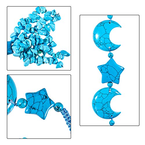 mookaitedecor Blue Howlite Turquoise Crystal Moon and Star Hanging Decoration for Car Window Crystal Wall Art Hanging Blue Bedroom Decor Decorative Star Moon Ornament Gift for Women Friend - Image 2