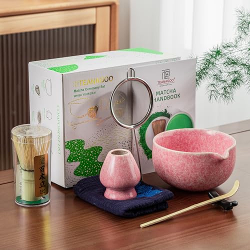 TEANAGOO Matcha Set mit Ausgießer, Frostrosa, Keramikschale, Bambusbesen – Ansicht 6