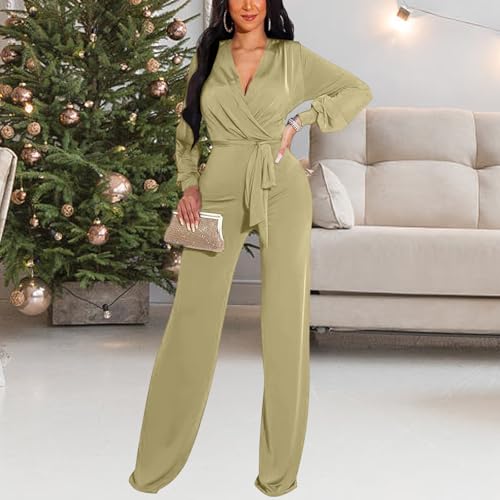 Image of shengfan Formal Jumpsuits for Women Dressy Evening Sexy Deep V Neck Plus Size Long Wide Leg Pants Rompers Clubwear